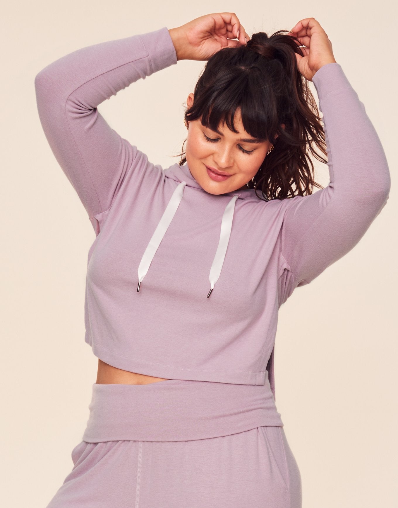 Adore Me Jilianne Cropped Hoodie in color Dawn Pink and shape hoodie