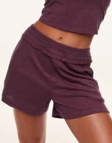 Adore Me Aislin Lounge Shorts in color Grape Wine and shape shorts