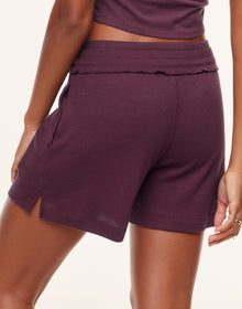 Adore Me Aislin Lounge Shorts in color Grape Wine and shape shorts