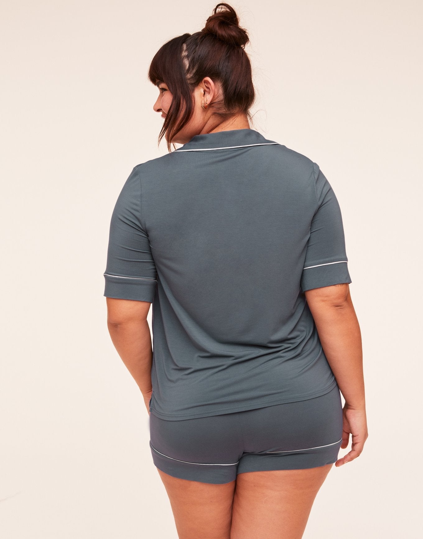 Adore Me Jayney Knit Short PJ set in color Stormy Weather and shape pj
