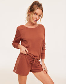Adore Me Alexia Sweatshirt and Shorts Set in color Baked Clay and shape pj