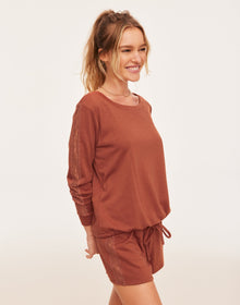 Adore Me Alexia Sweatshirt and Shorts Set in color Baked Clay and shape pj