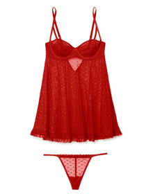 Adore Me Aubrey Unlined Babydoll & G-String Set in color Molten Lava and shape babydoll