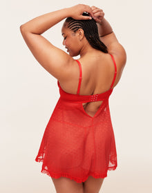 Adore Me Aubrey Unlined Babydoll & G-String Set in color Molten Lava and shape babydoll