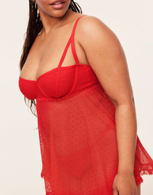 Adore Me Aubrey Unlined Babydoll & G-String Set in color Molten Lava and shape babydoll