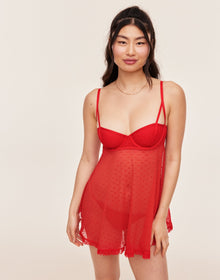 Adore Me Aubrey Unlined Babydoll & G-String Set in color Molten Lava and shape babydoll