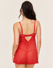 Adore Me Aubrey Unlined Babydoll & G-String Set in color Molten Lava and shape babydoll