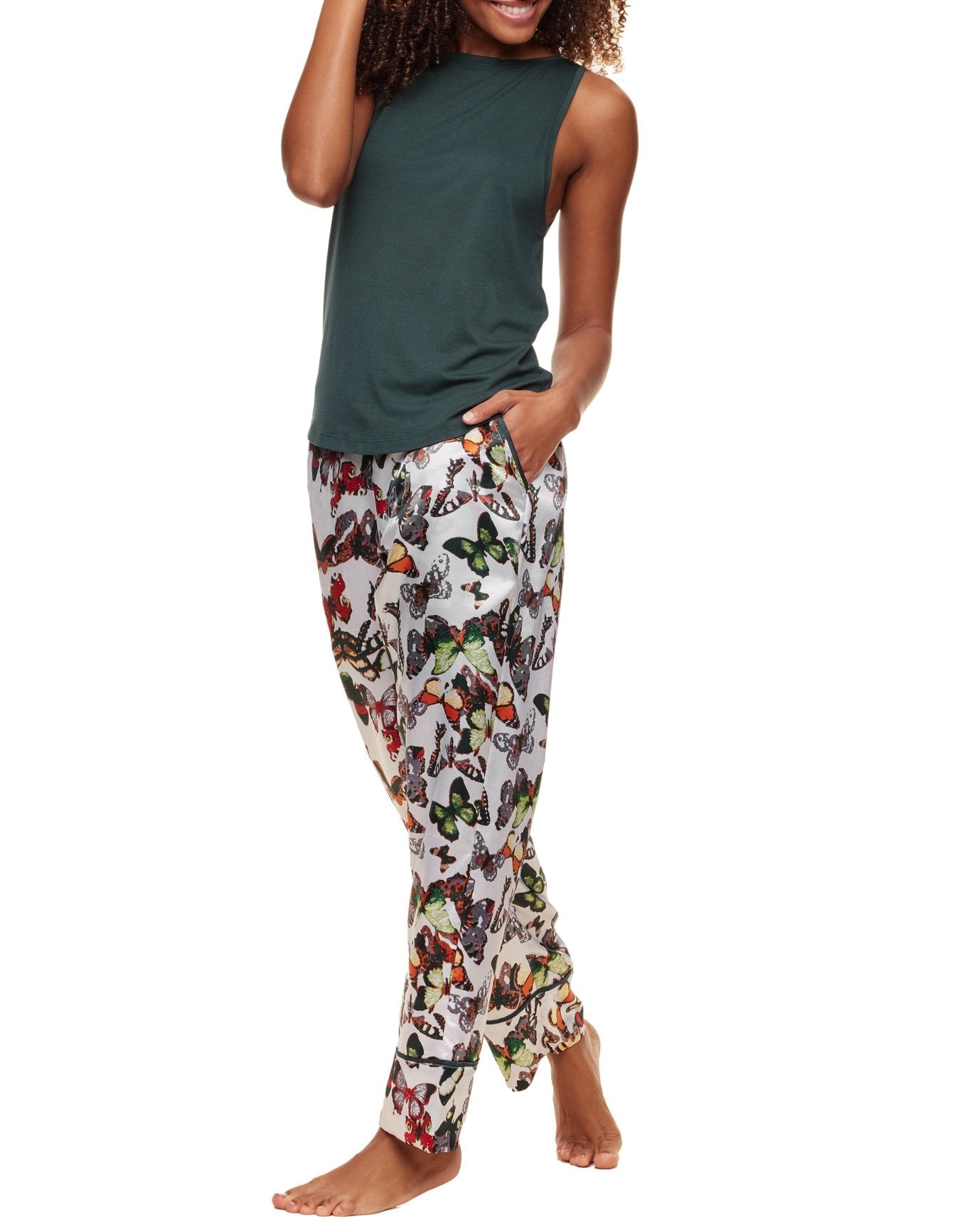Adore Me Alania Tank & Pants Pajama Set in color Flying Butterflies C03 and shape pj