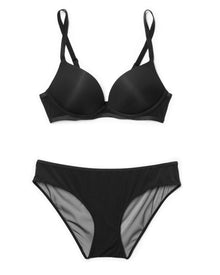 Adore Me Elora Wireless Push Up Plunge in color Jet Black and shape plunge