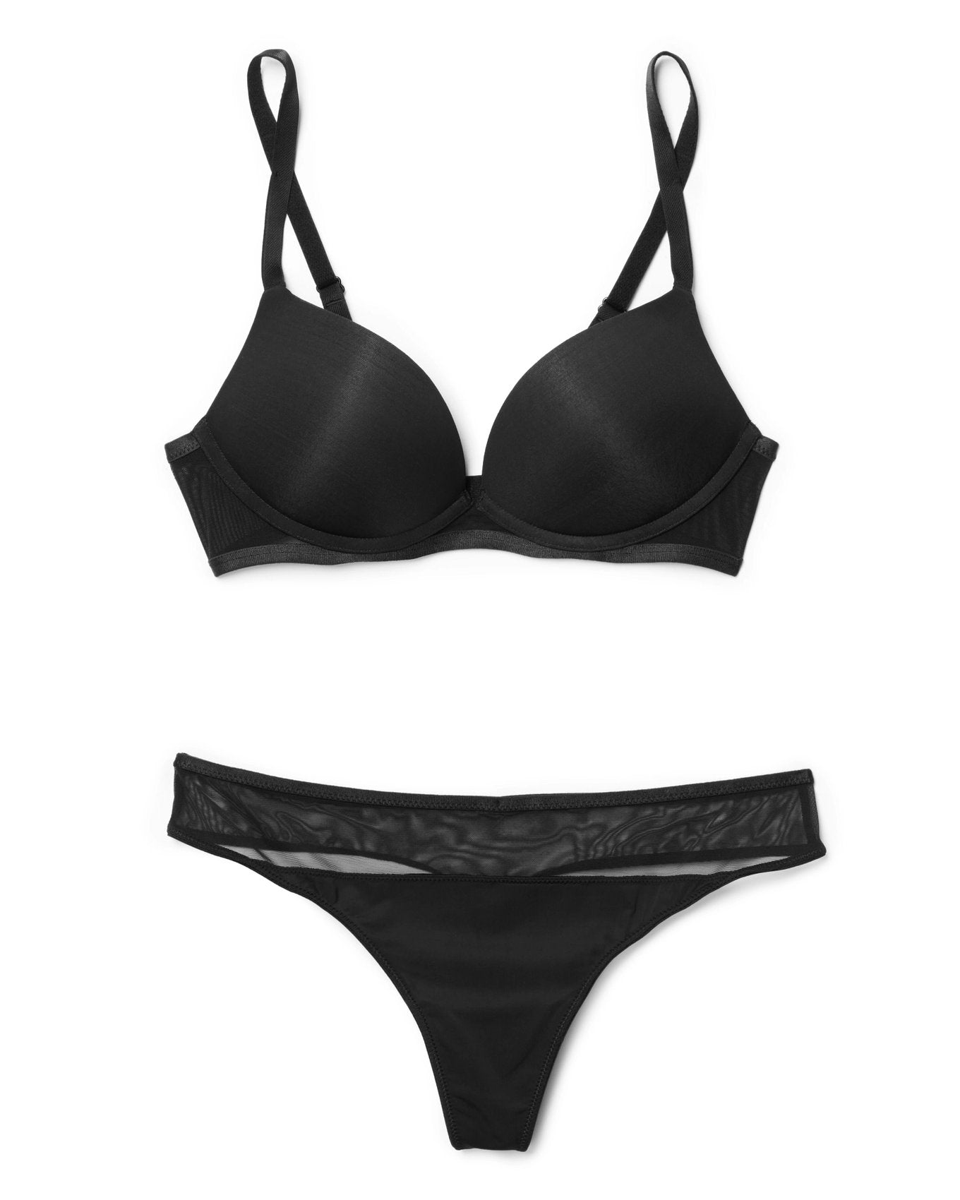 Adore Me Elora Wireless Push Up Plunge in color Jet Black and shape plunge