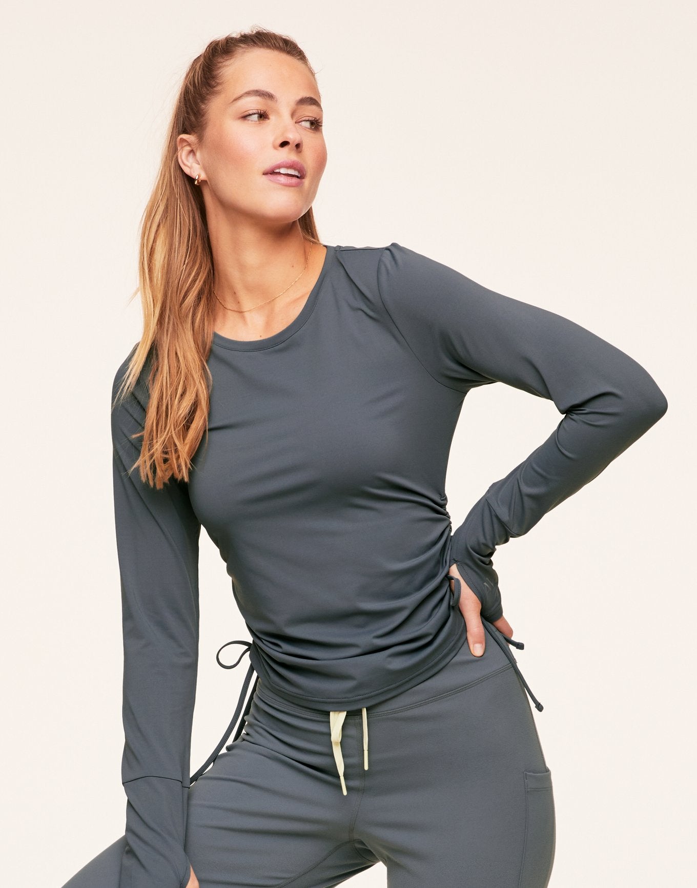 Adore Me Layne Longsleeve Long Sleeve Active Shirt in color Stormy Weather and shape long sleeve tee
