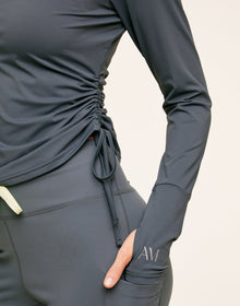 Adore Me Layne Longsleeve Long Sleeve Active Shirt in color Stormy Weather and shape long sleeve tee
