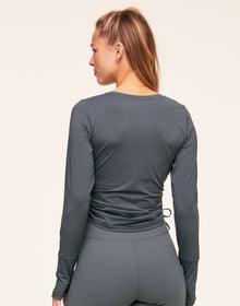 Adore Me Layne Longsleeve Long Sleeve Active Shirt in color Stormy Weather and shape long sleeve tee