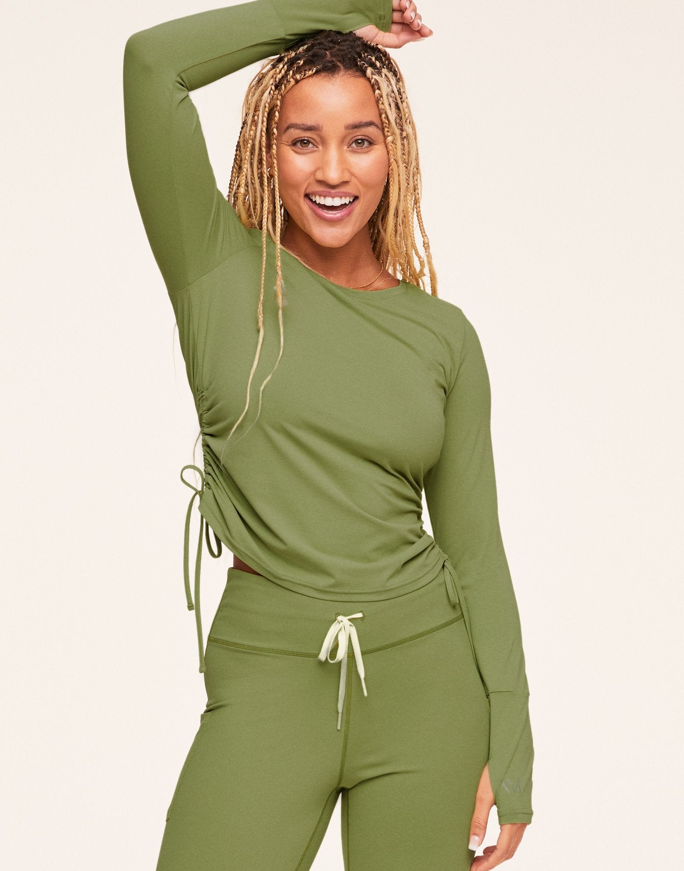 Adore Me Layne Longsleeve Long Sleeve Active Shirt in color Fern and shape long sleeve tee