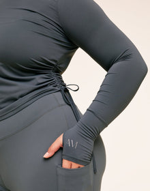 Adore Me Layne Longsleeve Long Sleeve Active Shirt in color Stormy Weather and shape long sleeve tee