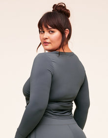 Adore Me Layne Longsleeve Long Sleeve Active Shirt in color Stormy Weather and shape long sleeve tee