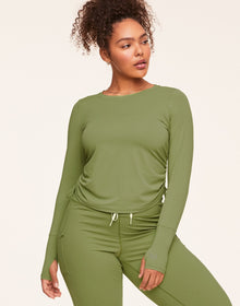 Adore Me Layne Longsleeve Long Sleeve Active Shirt in color Fern and shape long sleeve tee