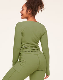 Adore Me Layne Longsleeve Long Sleeve Active Shirt in color Fern and shape long sleeve tee