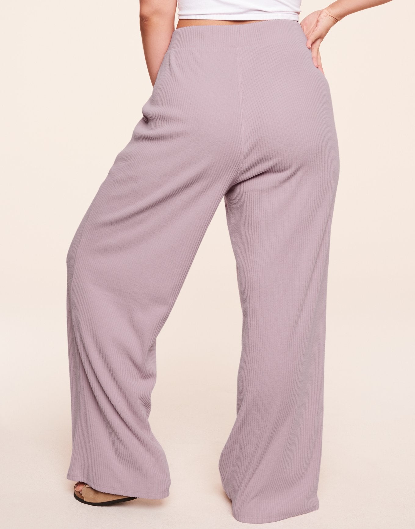 Adore Me Riley Rib Lounge Pant Wide Leg Lounge Pants in color Dawn Pink and shape pant