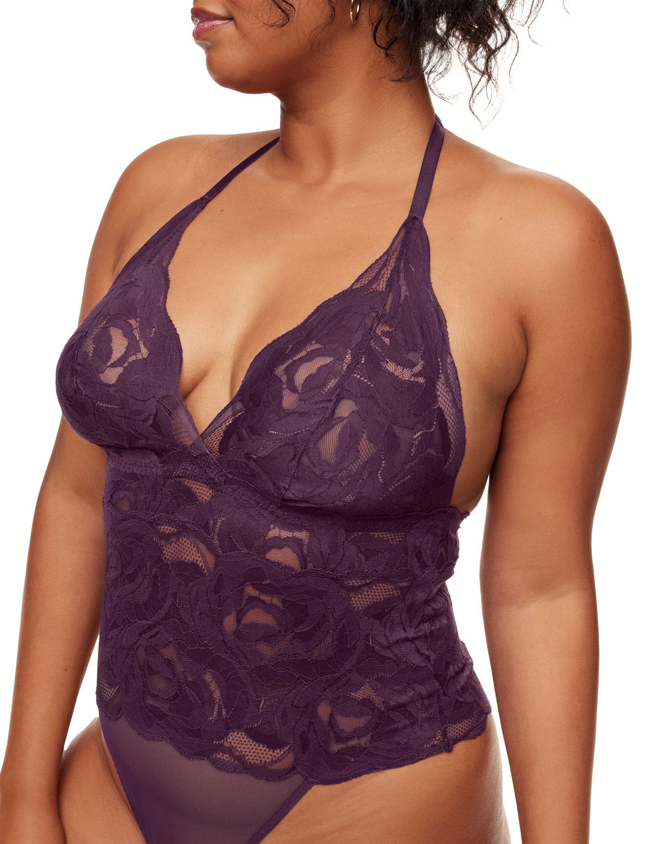Adore Me Esme Lace bodysuit in color Blackberry Wine and shape bodysuit