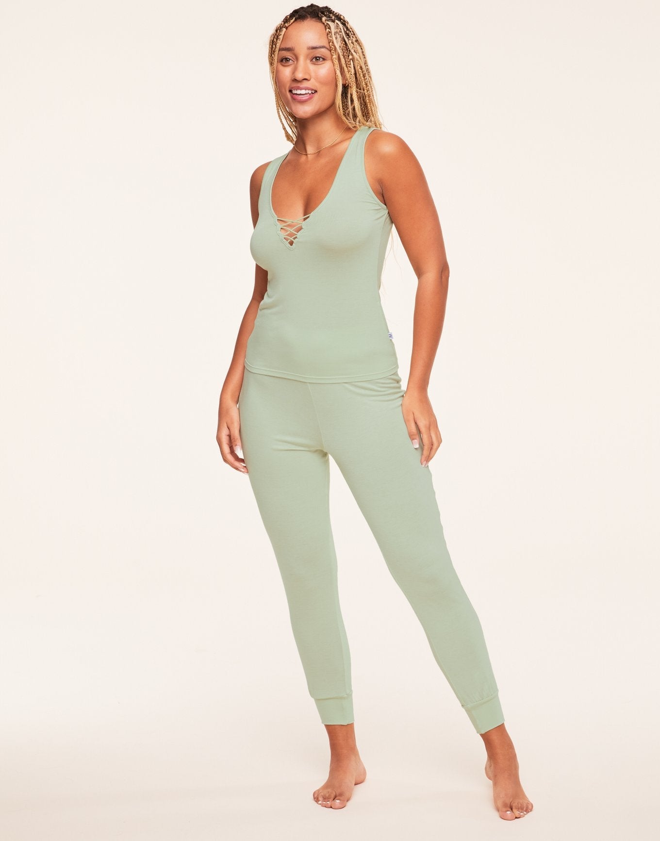 Adore Me Diandra Tank & Pant PJ Set in color Bok Choy and shape pj