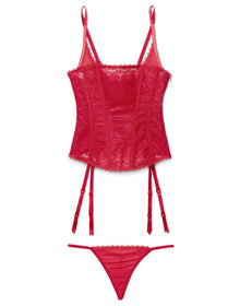 Adore Me Vira Corset & G-String Set in color True Red and shape corset