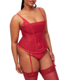 Adore Me Vira Corset & G-String Set in color True Red and shape corset