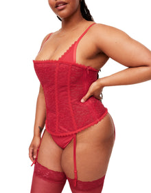 Adore Me Vira Corset & G-String Set in color True Red and shape corset