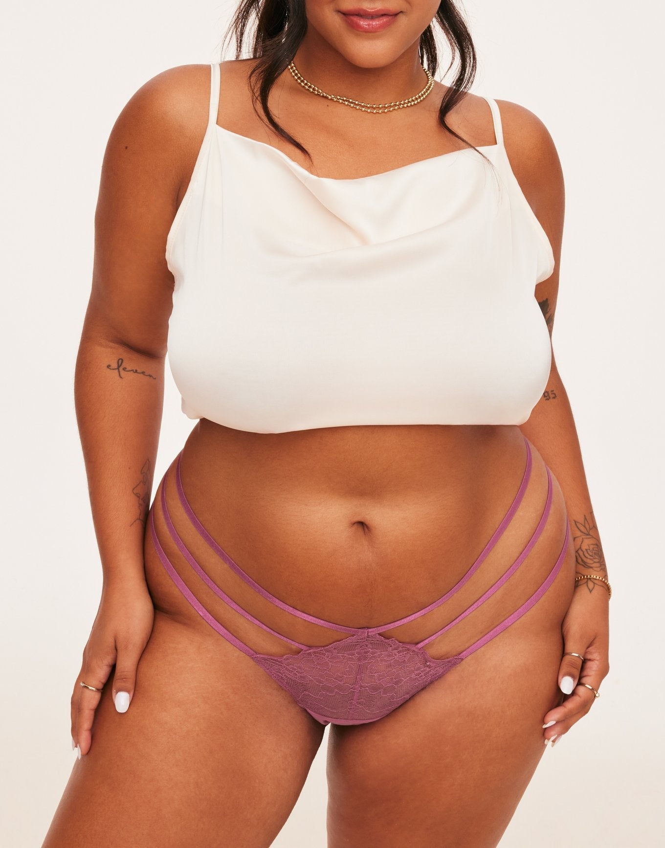 Adore Me Kimberly Brazilian Thong in color Red Violet and shape thong