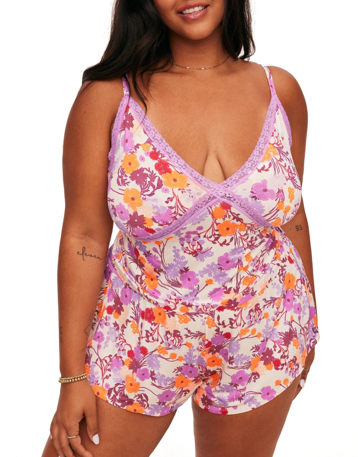 Adore Me Lila Cami & Shorts Set in color Meadow Blooms C02 and shape pj