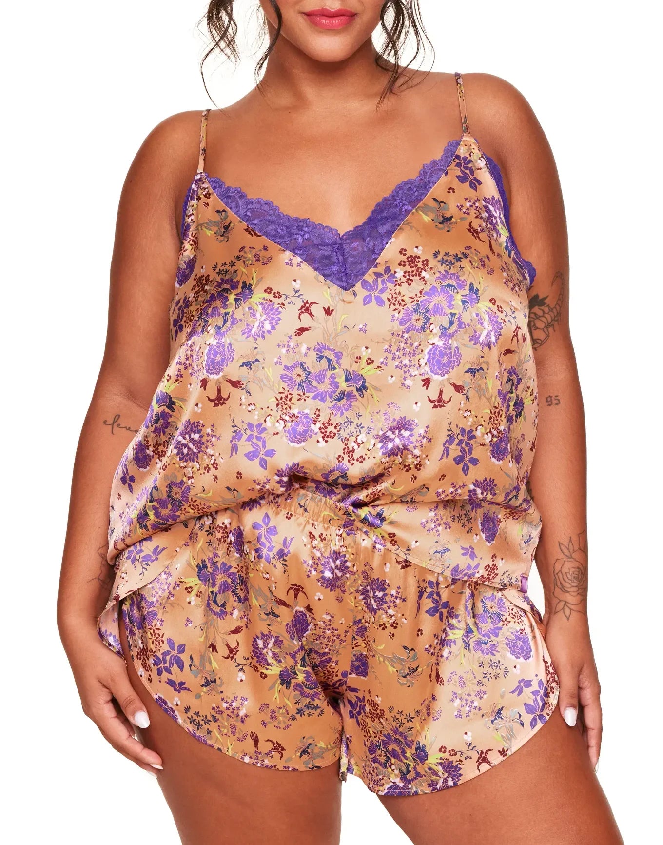 Adore Me Linny Camisole & Short Set in color Bustling Bouquets C04 and shape pj