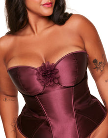 Adore Me Laurin Satin Boned Corset in color Windsor Wine and shape corset