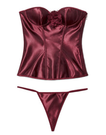 Adore Me Laurin Satin Boned Corset in color Windsor Wine and shape corset