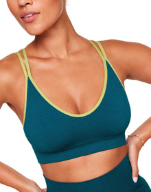 Adore Me Ember Low Support Sports Bra in color Deep Lagoon and shape sports bra