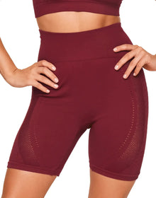 Adore Me Linni High Rise Seamless Biker Short in color Rhubarb and shape short