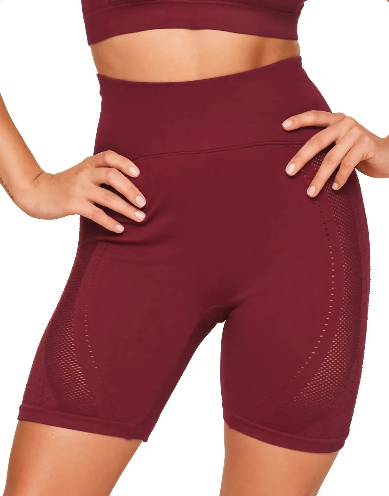 Adore Me Linni High Rise Seamless Biker Short in color Rhubarb and shape short