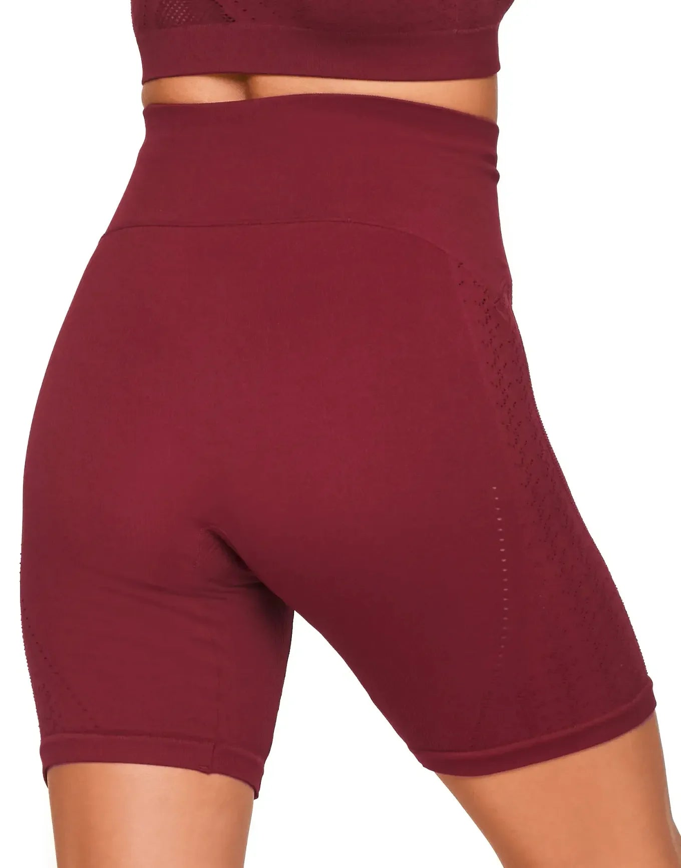 Adore Me Linni High Rise Seamless Biker Short in color Rhubarb and shape short