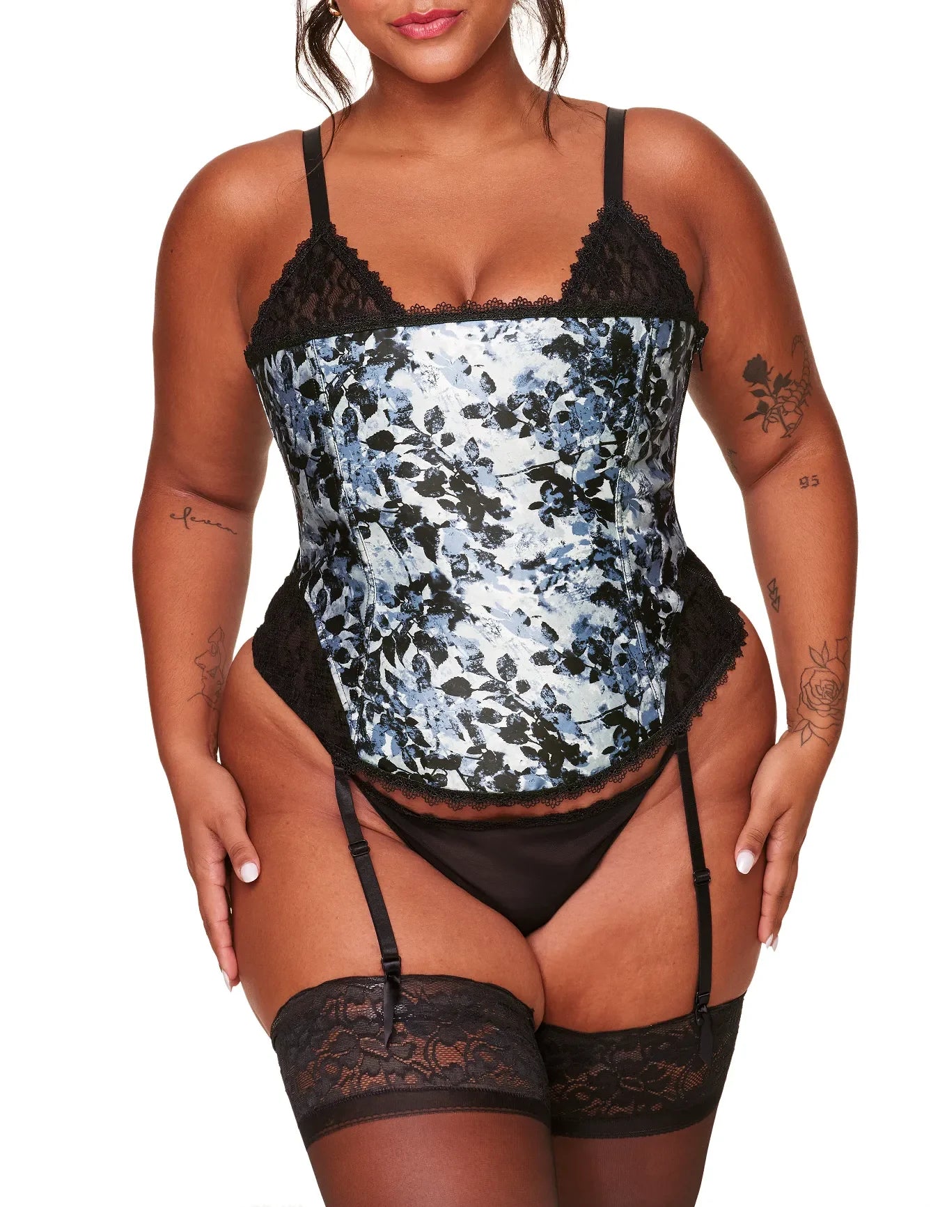 Adore Me Zoie Corset & G-String Set in color Gothic Love Letter C01 and shape corset
