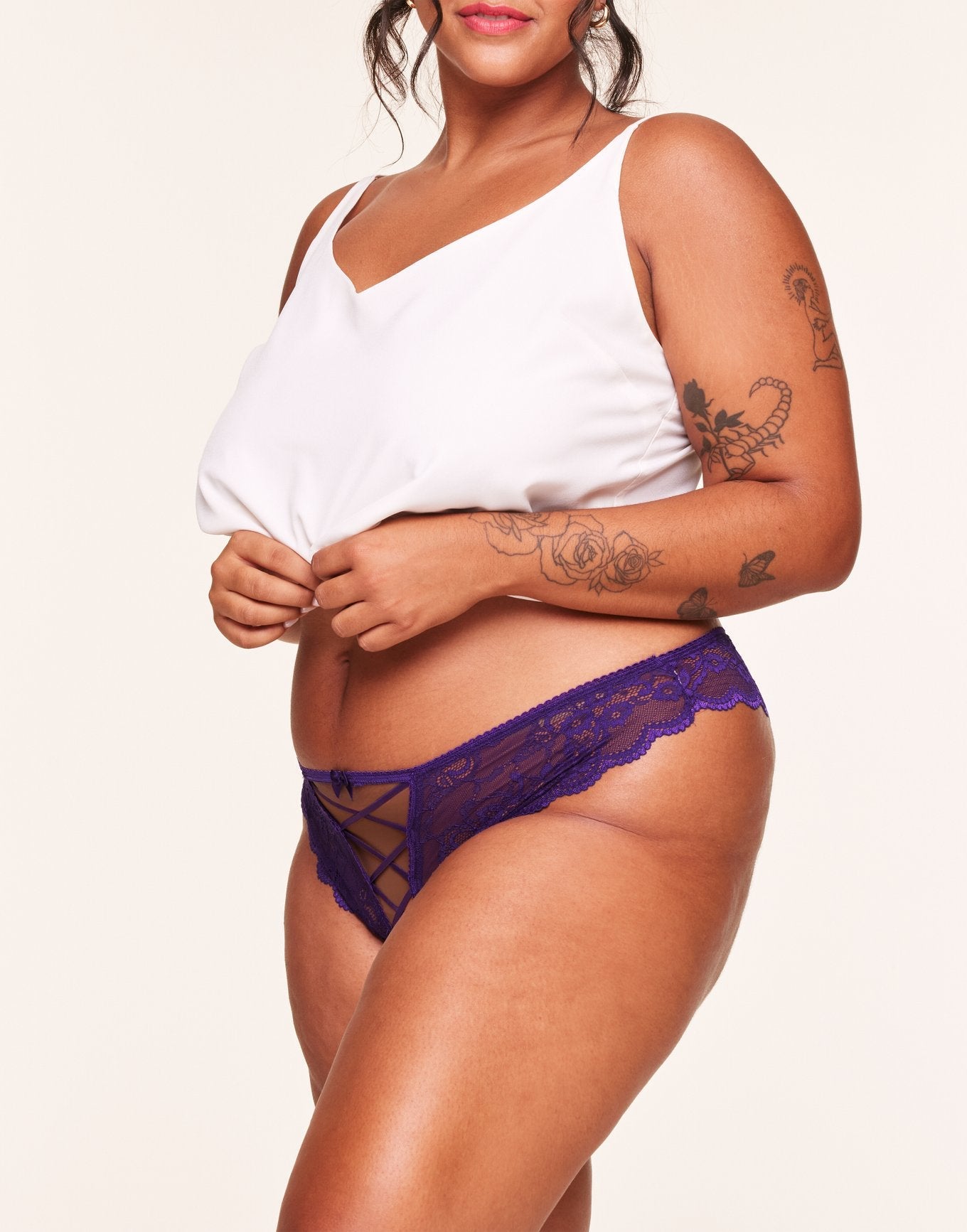 Adore Me Sarina Crotchless Cheeky in color Violet Indigo and shape crotchless