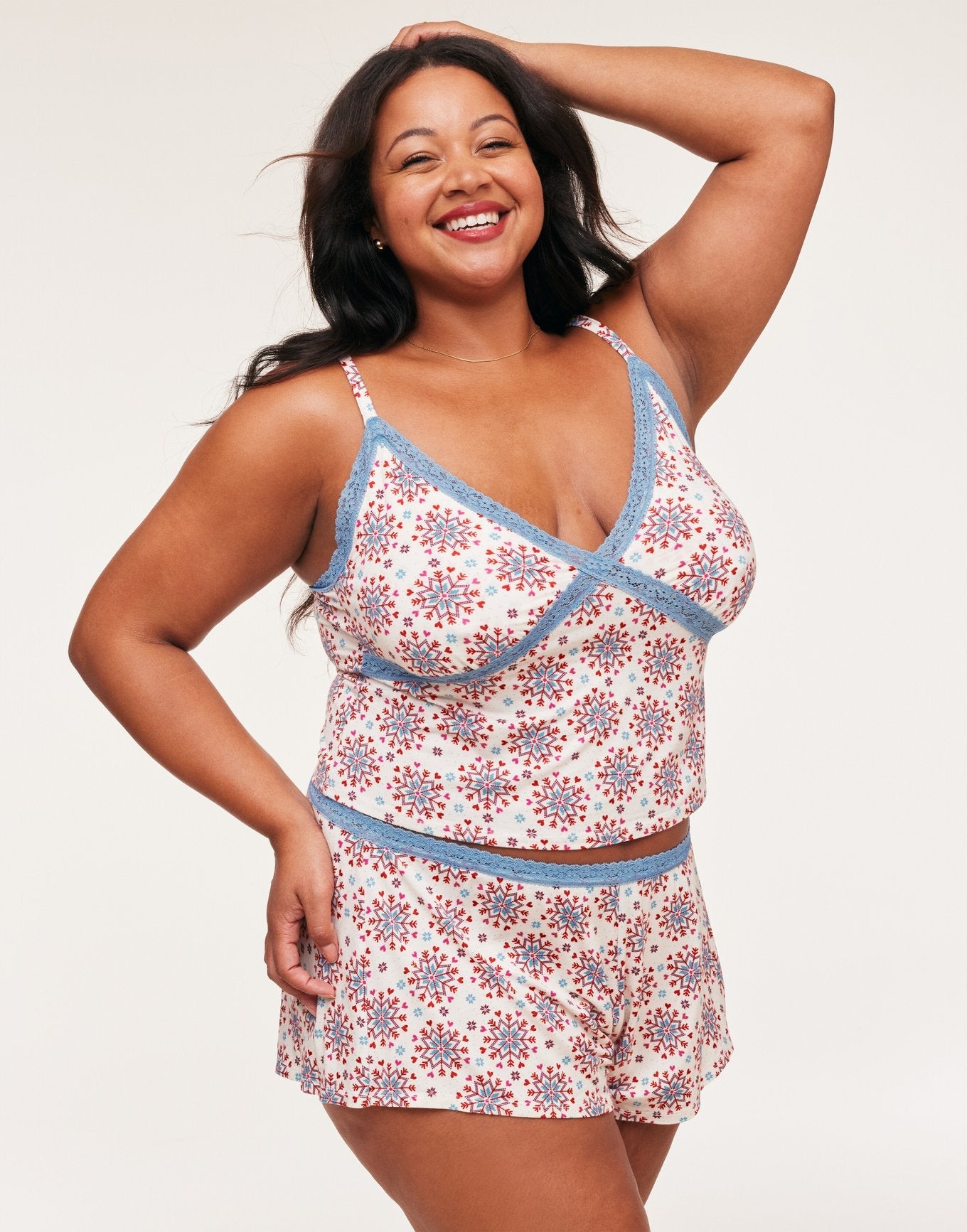 Adore Me Lila Cami & Shorts Set in color Joyful Snowfall C01 and shape pj