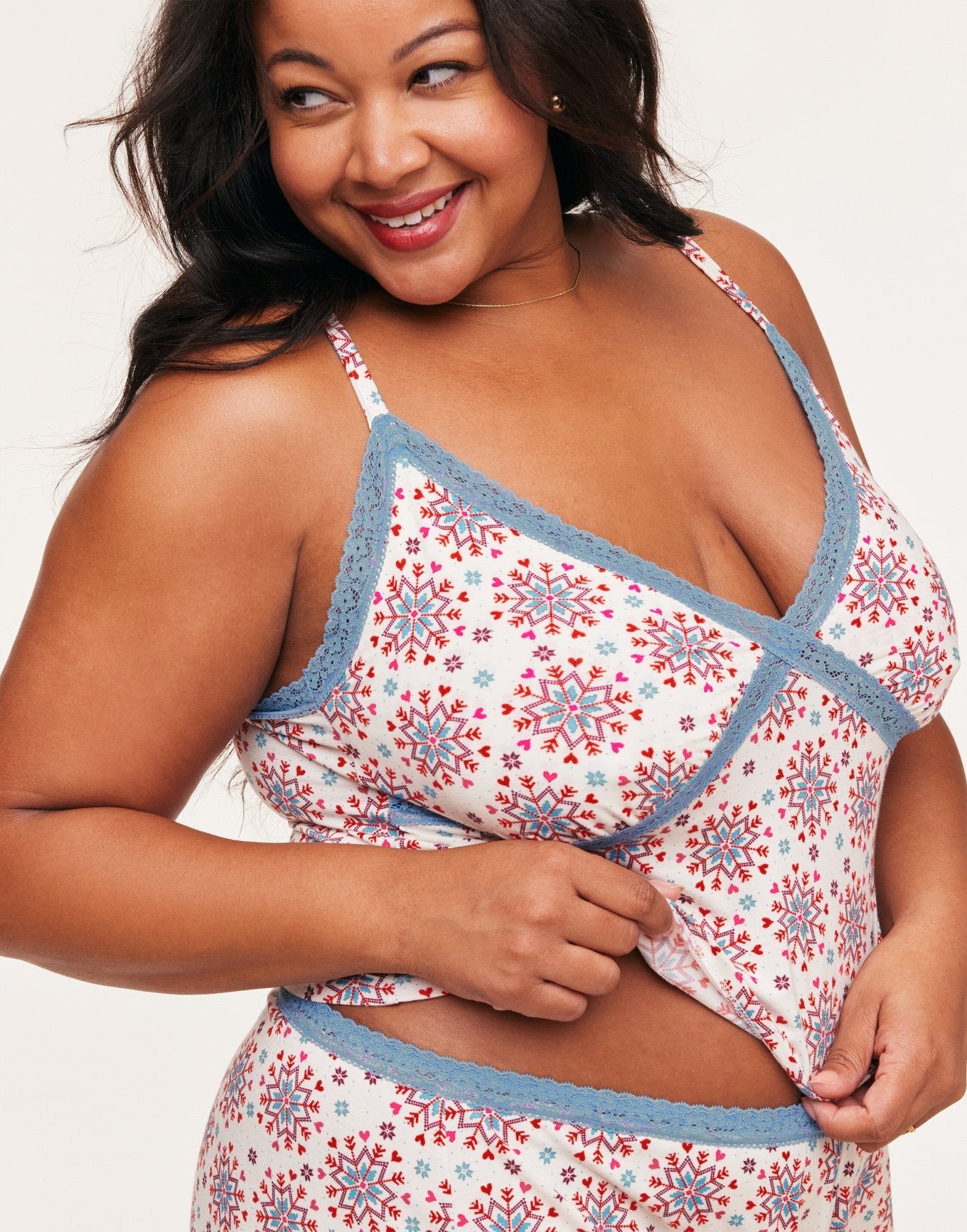 Adore Me Lila Cami & Shorts Set in color Joyful Snowfall C01 and shape pj
