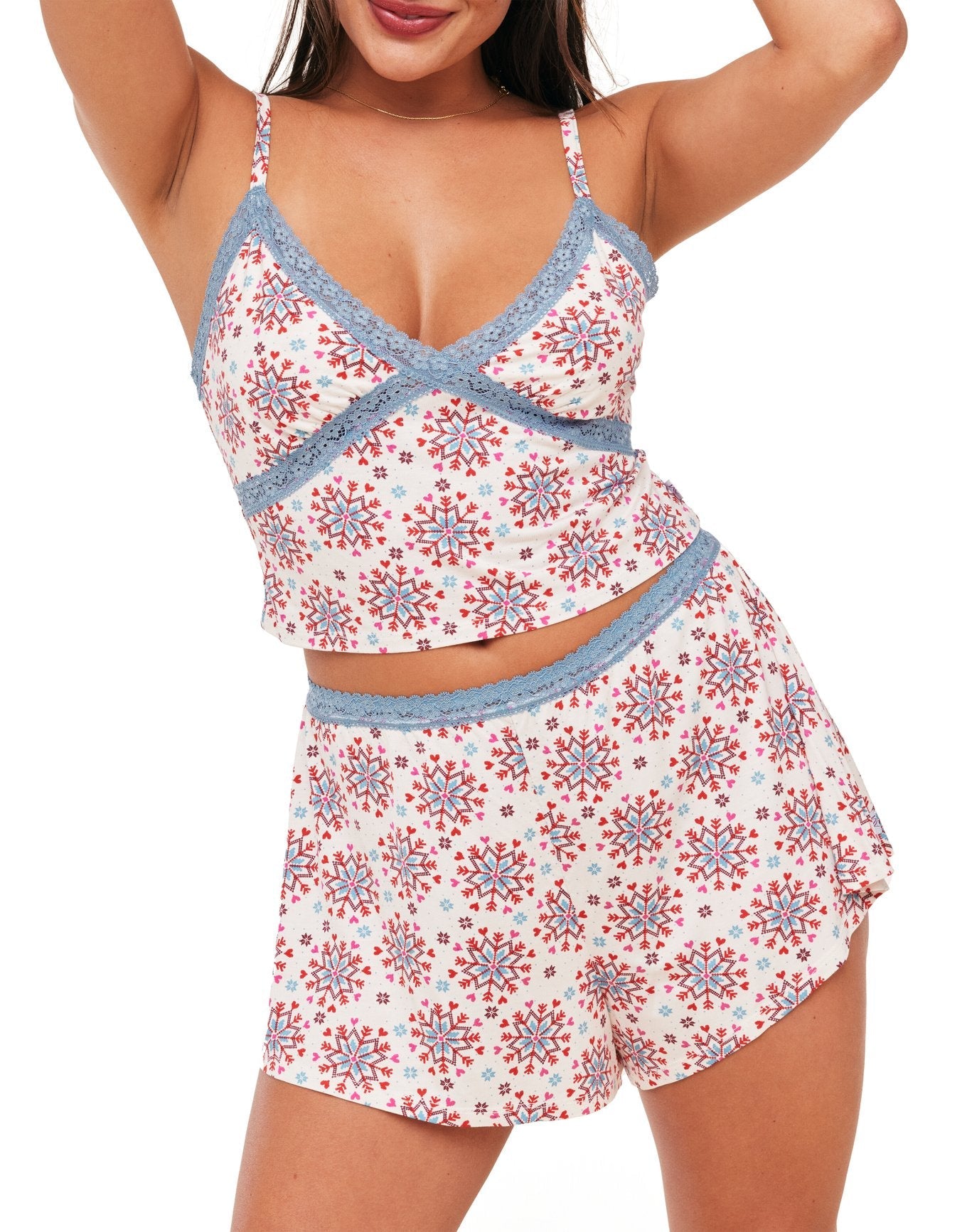 Adore Me Lila Cami & Shorts Set in color Joyful Snowfall C01 and shape pj