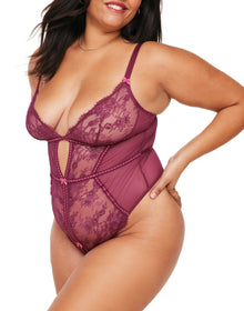 Adore Me Laylia Crotchless Bodysuit in color Rhododendron and shape crotchless