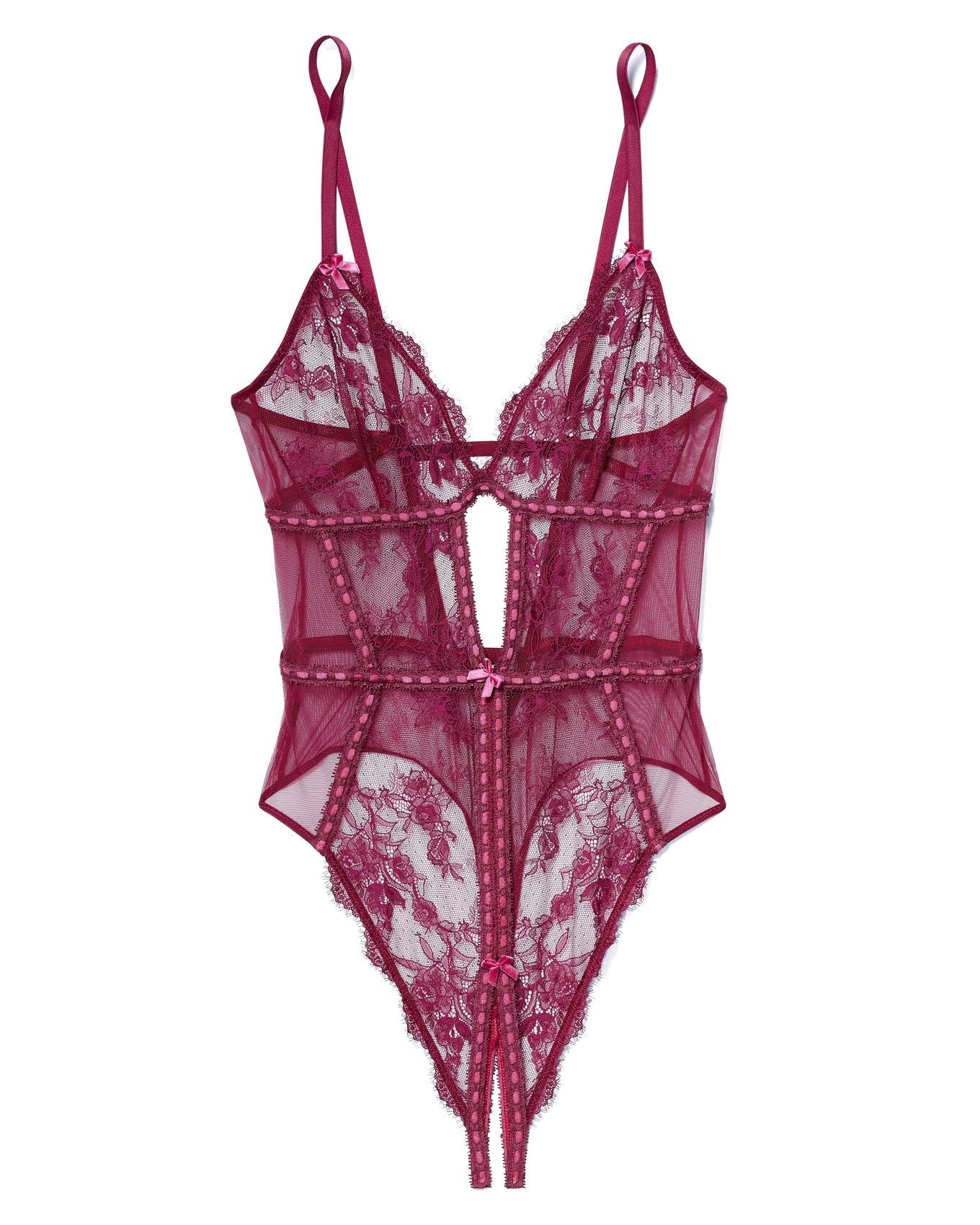 Adore Me Laylia Crotchless Bodysuit in color Rhododendron and shape crotchless
