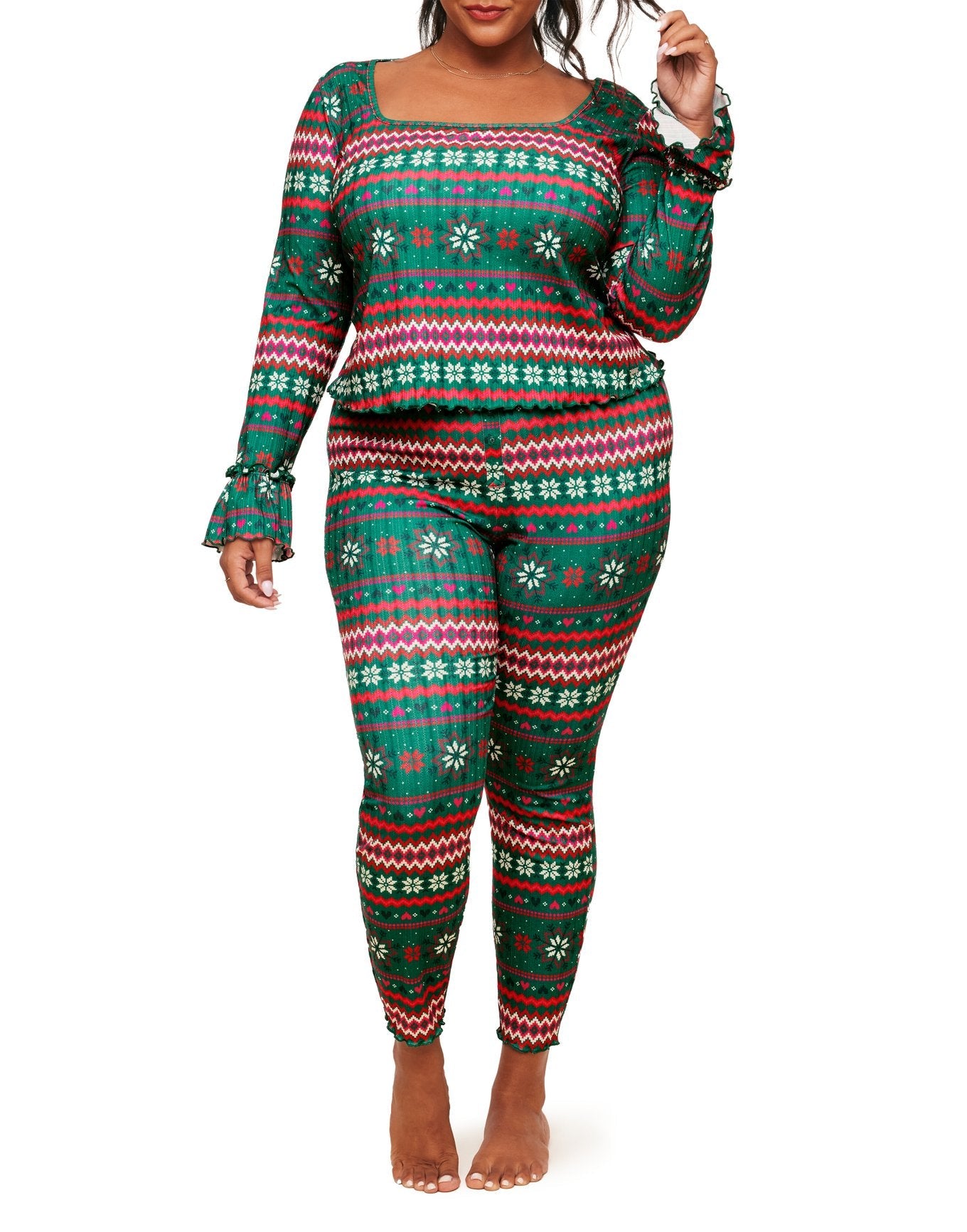 Adore Me Audra Long Sleeve Top & Legging Set in color Fair Isle C02 and shape pj