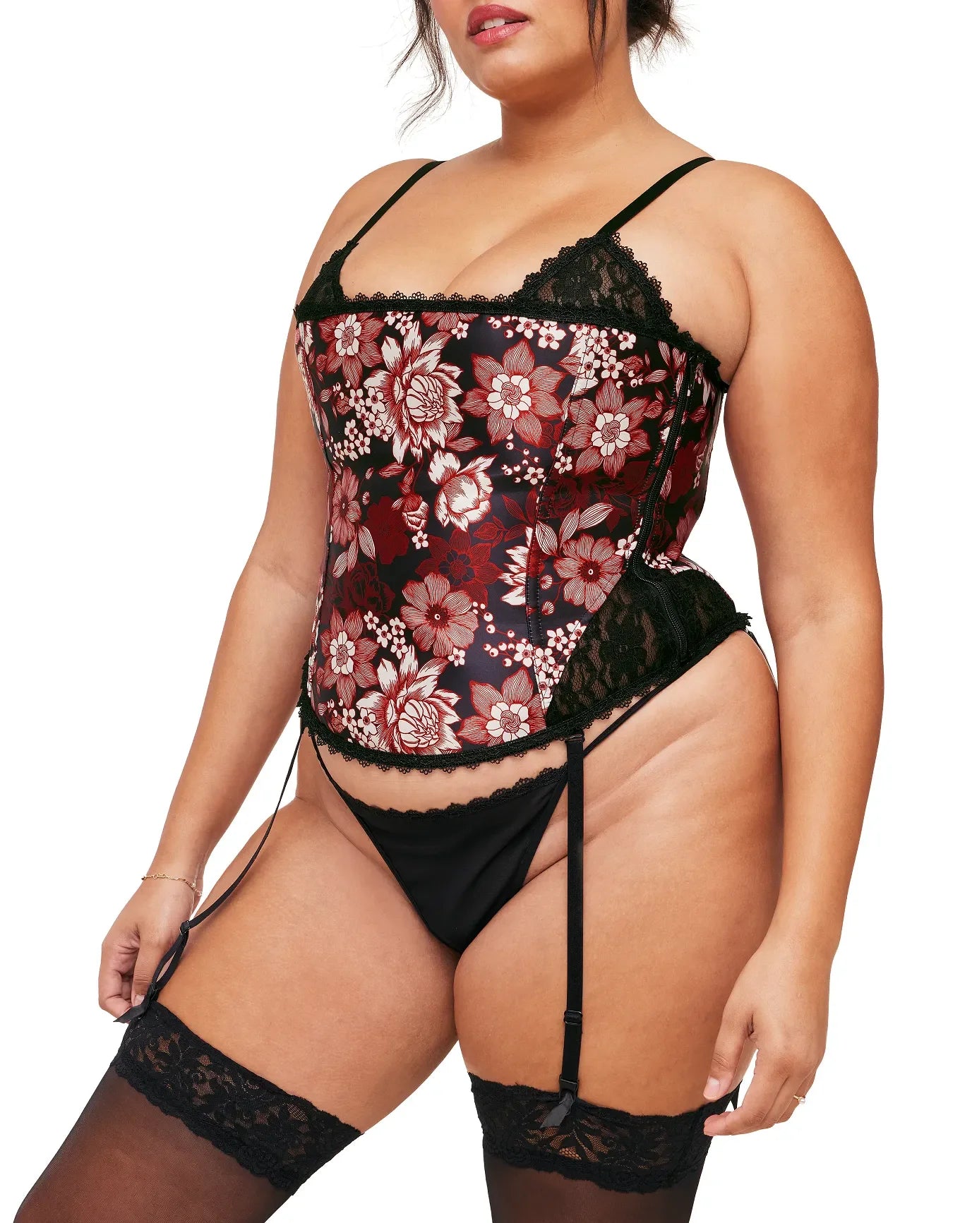 Adore Me Zoie Corset & G-String Set in color Glamour Blooms C01 V2 and shape corset