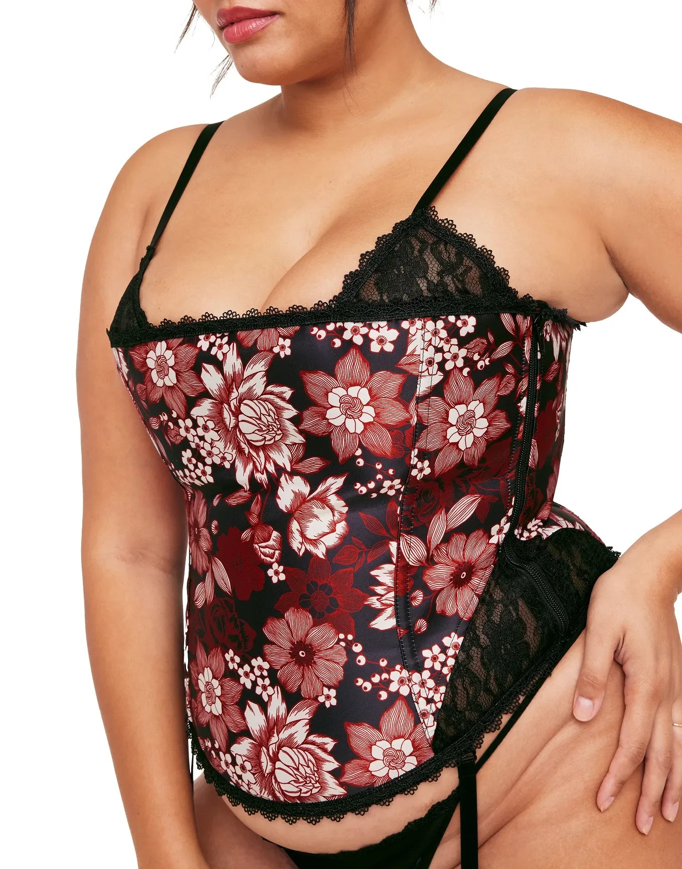 Adore Me Zoie Corset & G-String Set in color Glamour Blooms C01 V2 and shape corset