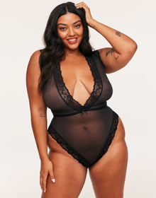 Adore Me Amanda Bodysuit in color Jet Black and shape bodysuit