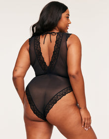Adore Me Amanda Bodysuit in color Jet Black and shape bodysuit