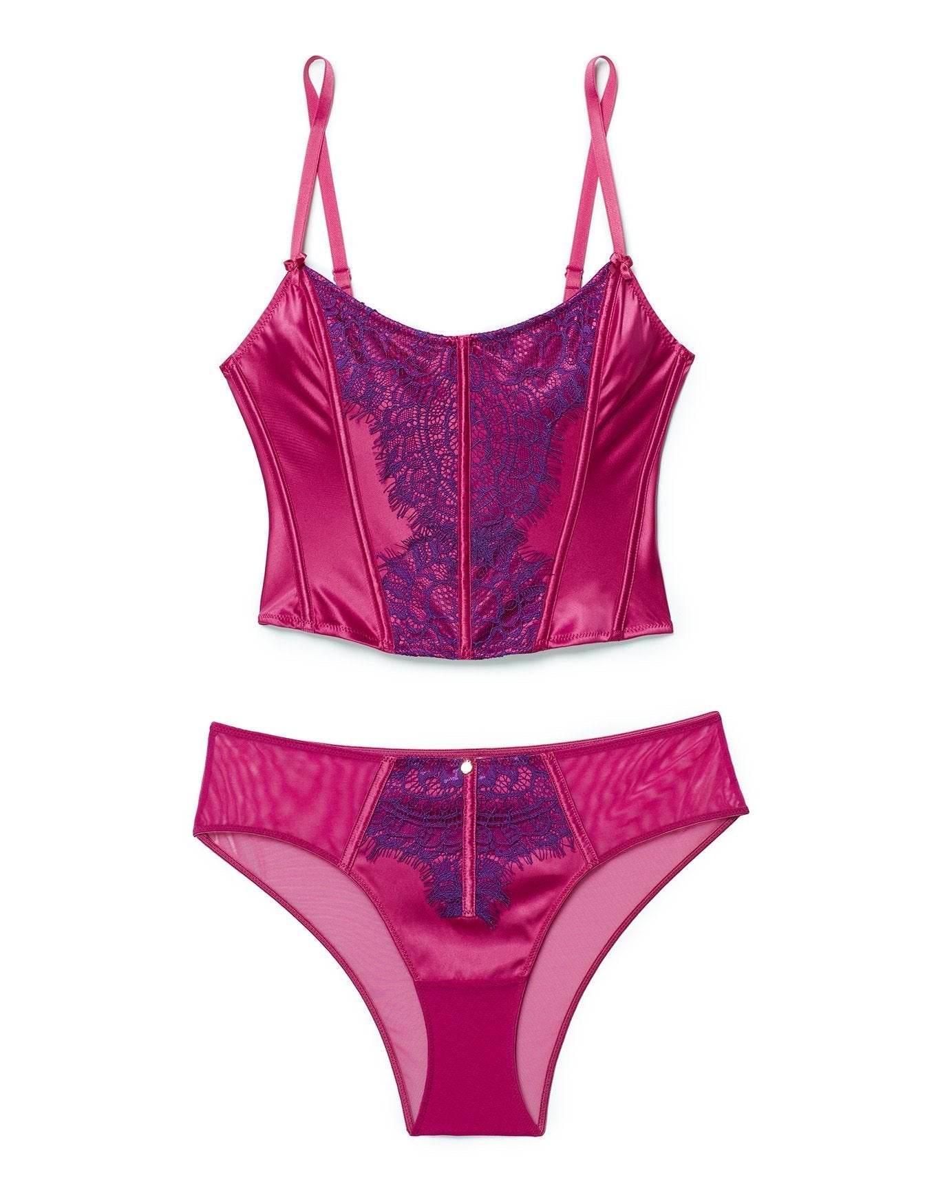 Adore Me Geneviève Cropped Corset & Panty Set in color Festival Fuchsia and shape corset